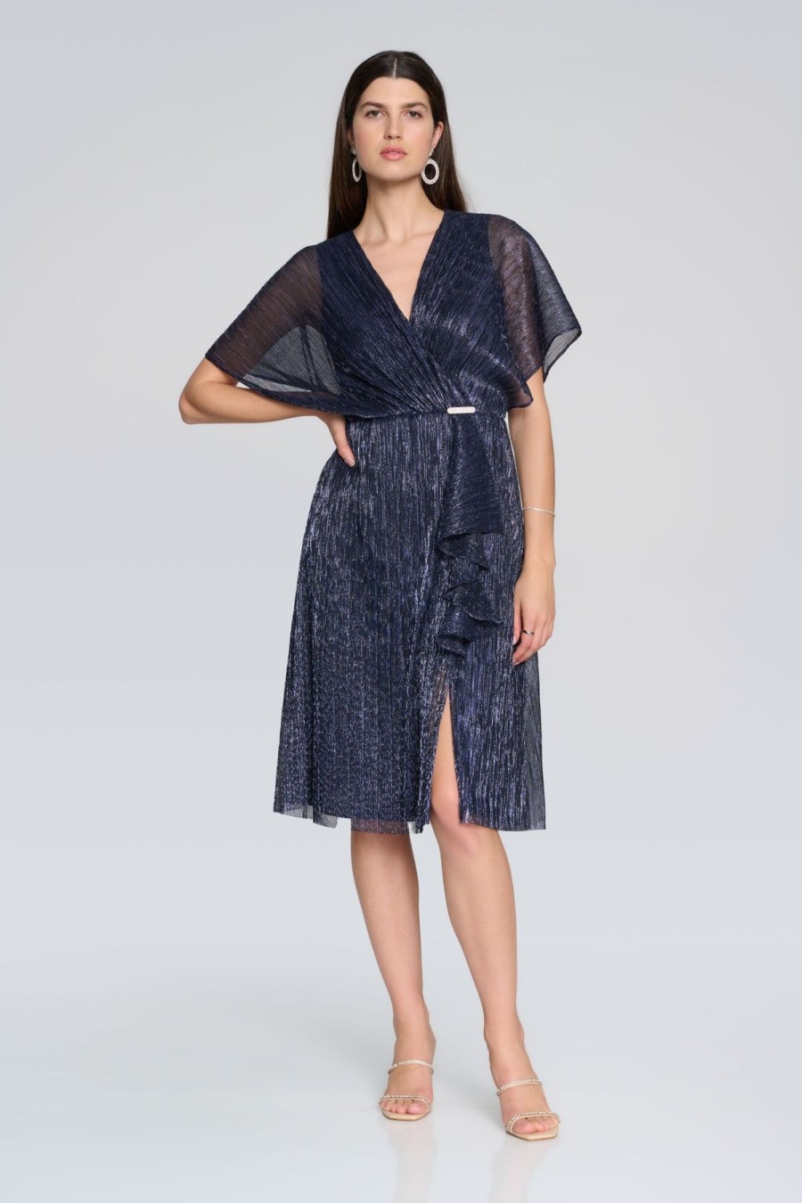 Women Joseph Ribkoff | Signature By Joseph Ribkoff Pleated Dress In Navy Silver 241714