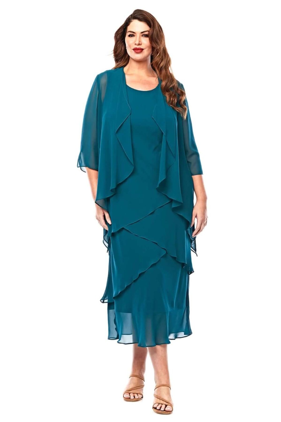 Women Layla Jones | Layla Jones Chiffon Dress & Jacket In Emerald