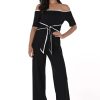 Women Frank Lyman | Frank Lyman Tie Sash Jumpsuit In Black White 246120