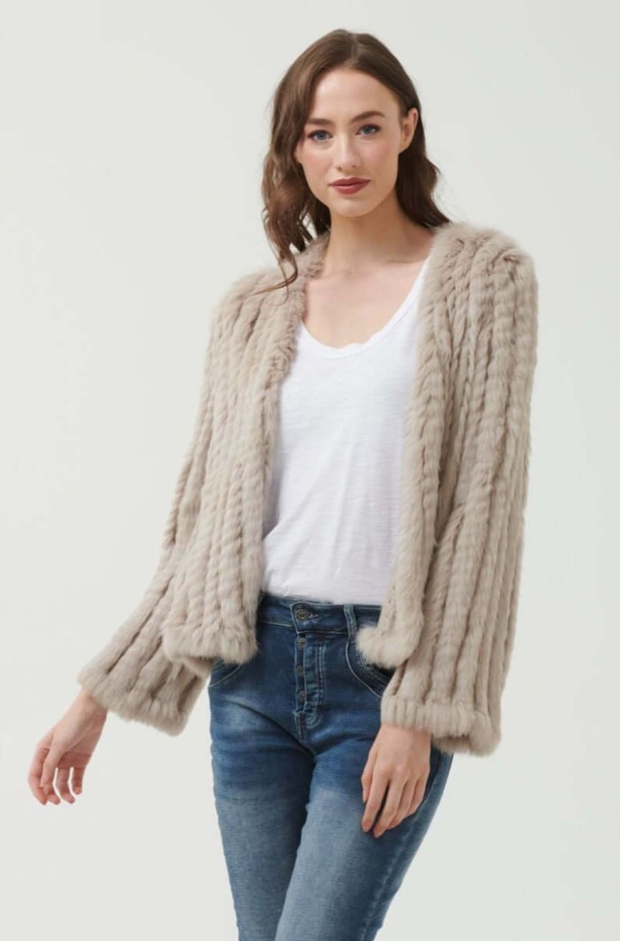 Women 365 Days | 365 Days Rabbit Fur Short Jacket In Stone