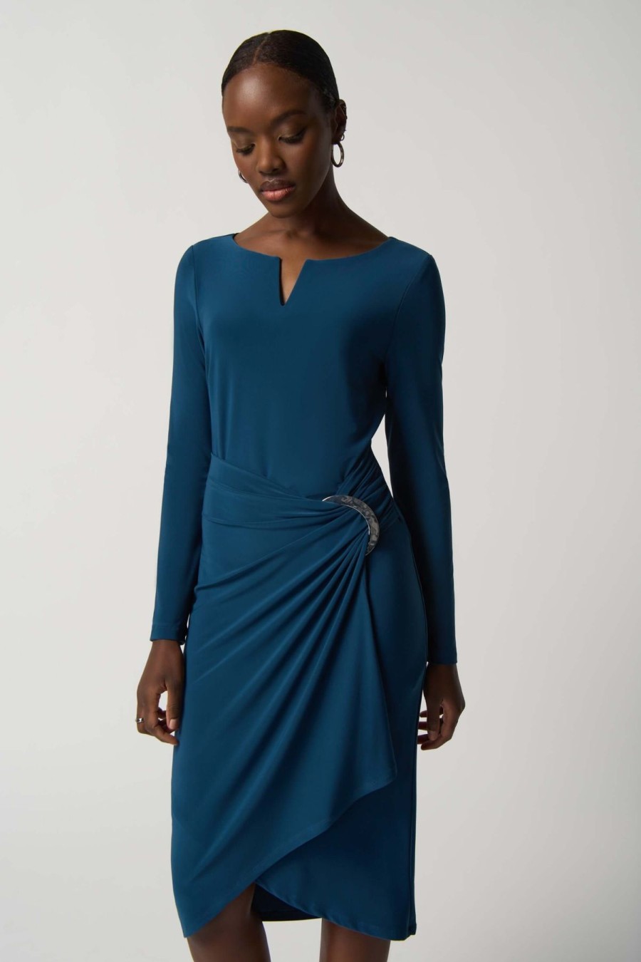 Women Joseph Ribkoff | Joseph Ribkoff Draped Buckle Dress In Nightfall 233131