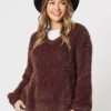 Women Threadz | Threadz V Neck Fluffy Knit In Chocolate