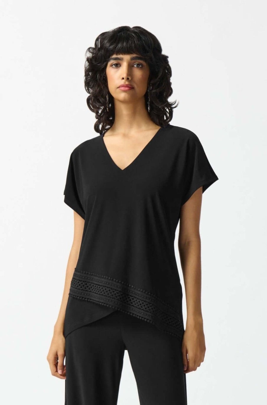 Women Joseph Ribkoff | Joseph Ribkoff Guipure Trim Top In Black 242132