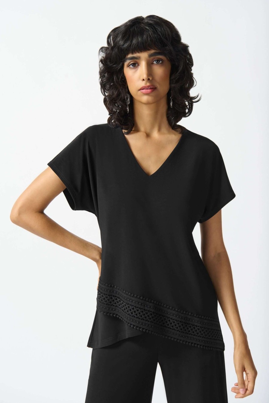 Women Joseph Ribkoff | Joseph Ribkoff Guipure Trim Top In Black 242132