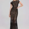 Women Joseph Ribkoff | Signature By Joseph Ribkoff Lace Trumpet Gown In Black Nude 241776