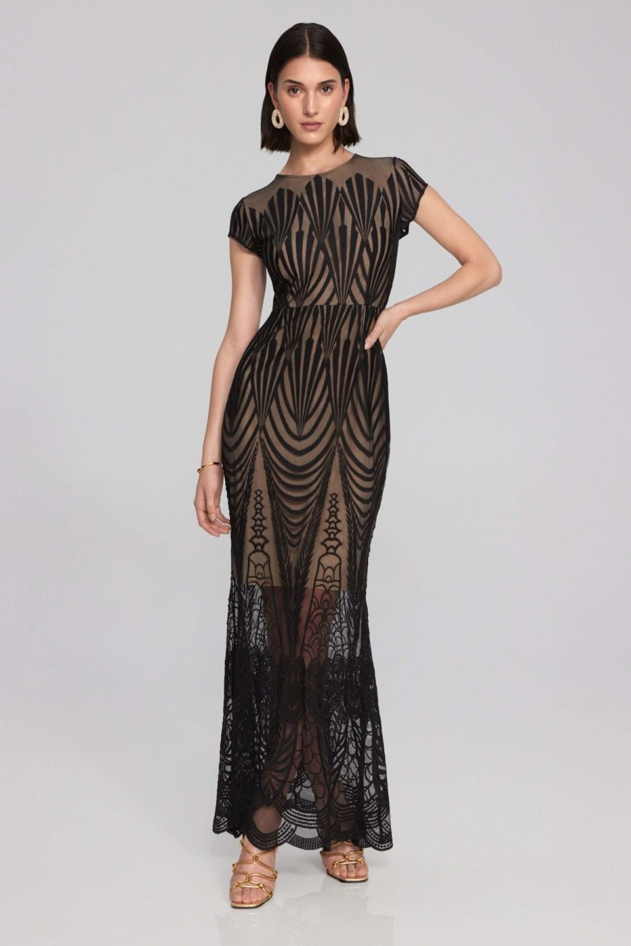 Women Joseph Ribkoff | Signature By Joseph Ribkoff Lace Trumpet Gown In Black Nude 241776