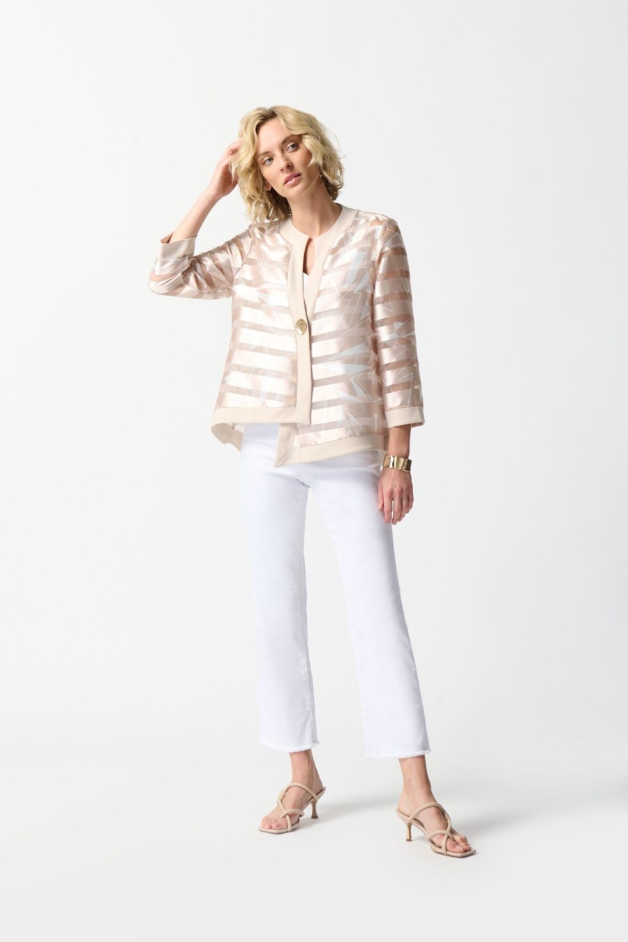 Women Joseph Ribkoff | Signature By Joseph Ribkoff Shadow Stripe Organza Jacket In Silky Beige 242170