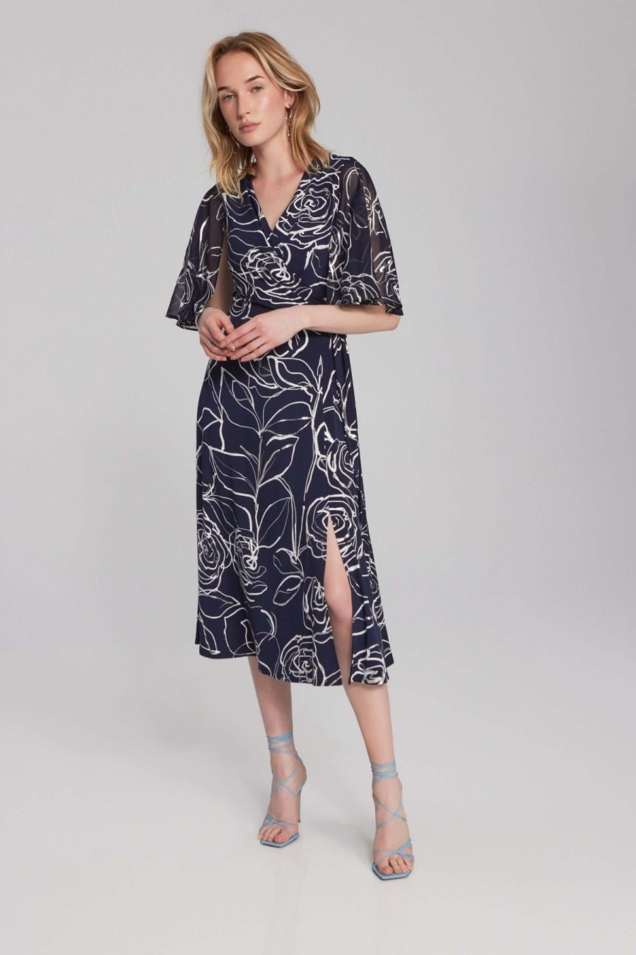 Women Joseph Ribkoff | Signature By Joseph Ribkoff Floral Dress In Midnight Vanilla 241764