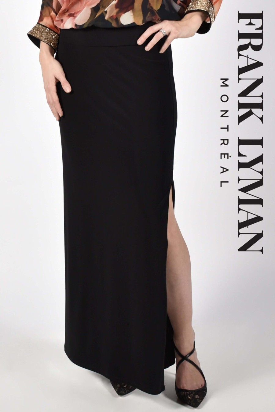 Women Frank Lyman | Frank Lyman Long Jersey Skirt In Black 219011