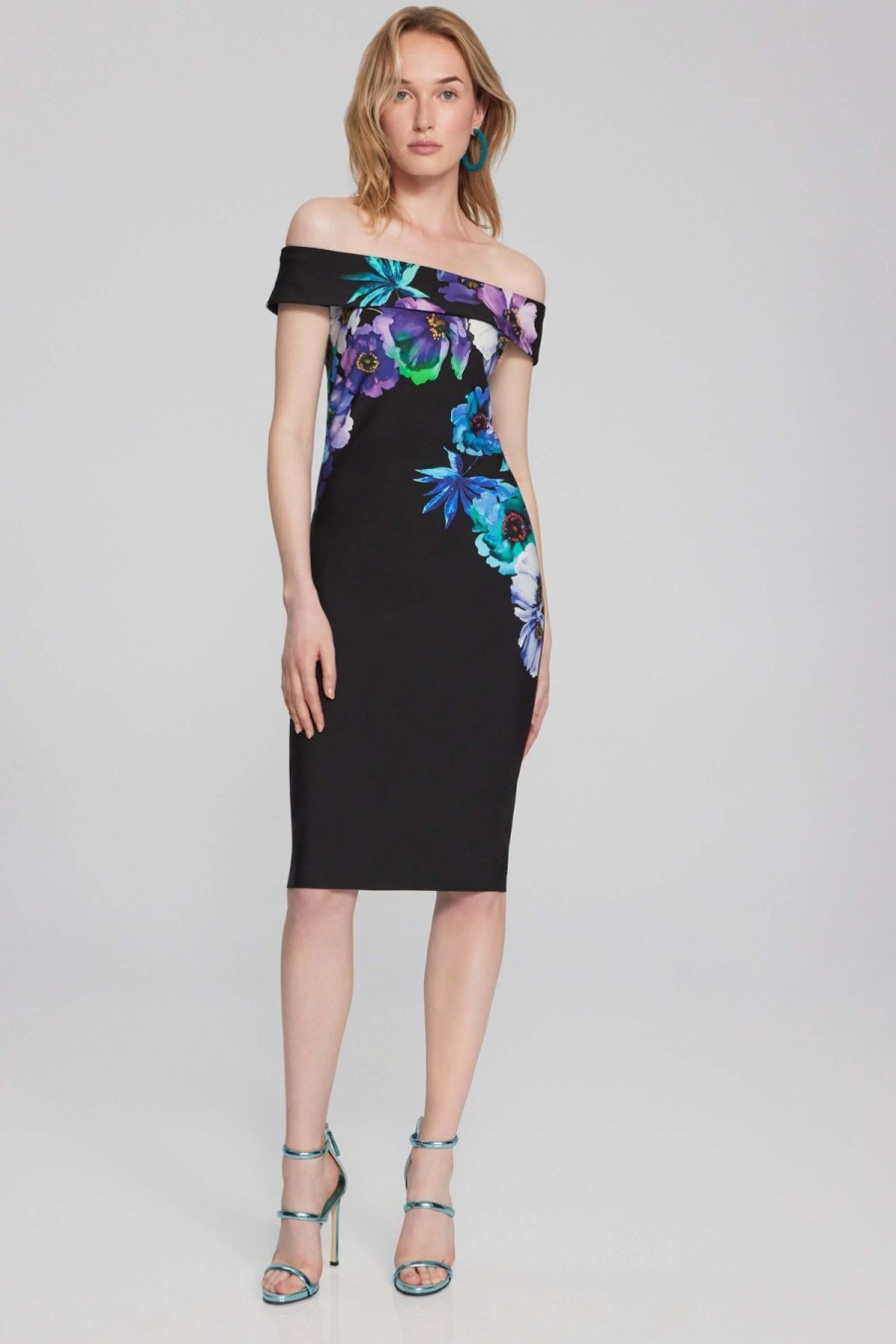 Women Joseph Ribkoff | Signature By Joseph Ribkoff Floral Dress In Black 241775