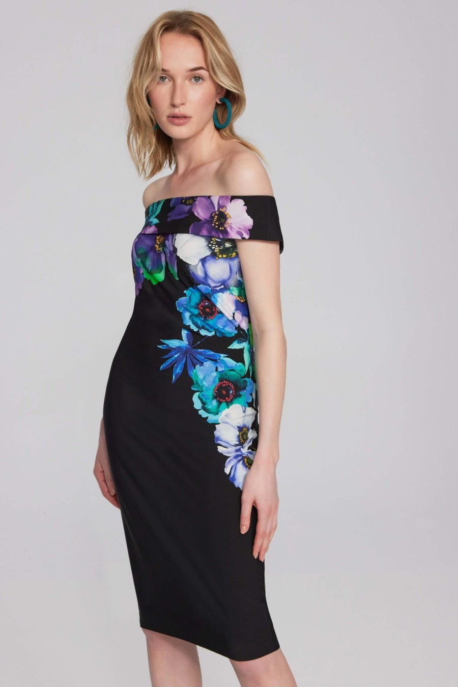 Women Joseph Ribkoff | Signature By Joseph Ribkoff Floral Dress In Black 241775