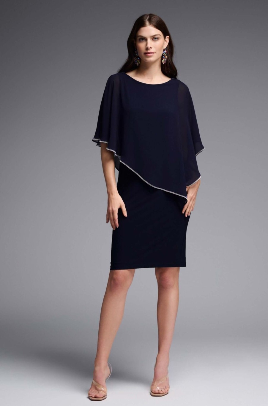 Women Joseph Ribkoff | Signature By Joseph Ribkoff Cape Dress In Midnight 223762