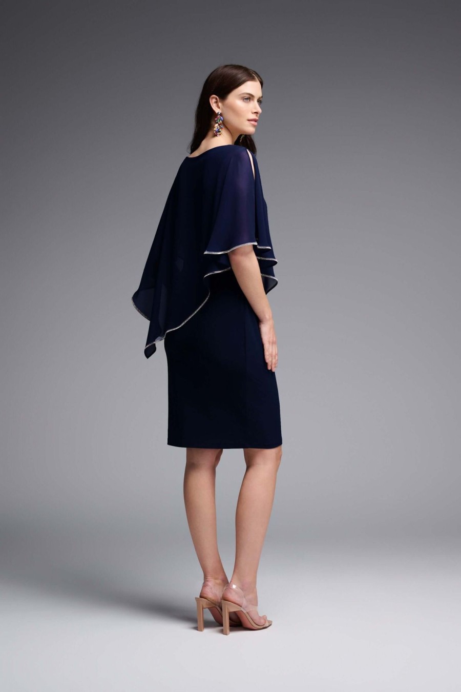 Women Joseph Ribkoff | Signature By Joseph Ribkoff Cape Dress In Midnight 223762