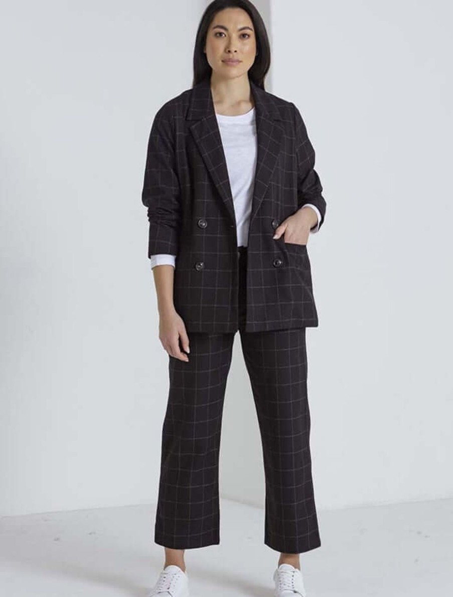 Women Marco Polo | Marco Polo Check Blazer In Black