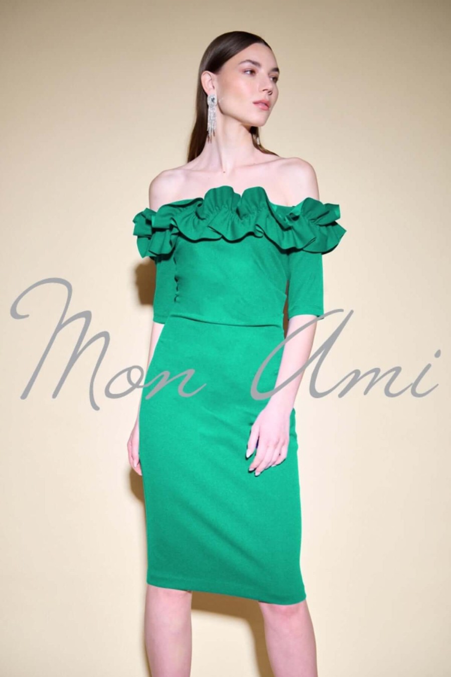 Women Joseph Ribkoff | Signature By Joseph Ribkoff Ruffle Dress In True Emerald 234716