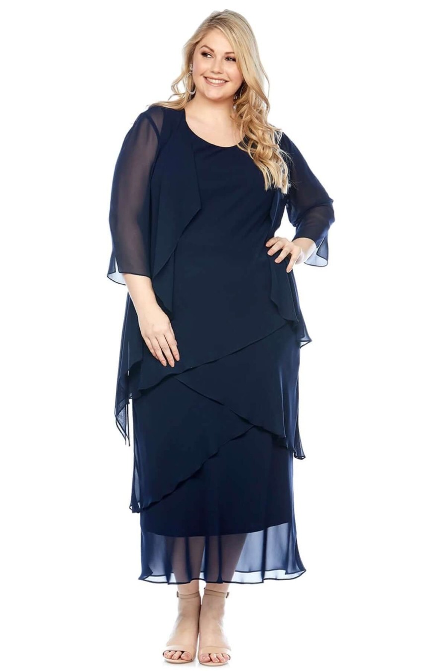 Women Layla Jones | Layla Jones Chiffon Dress & Jacket In Midnight