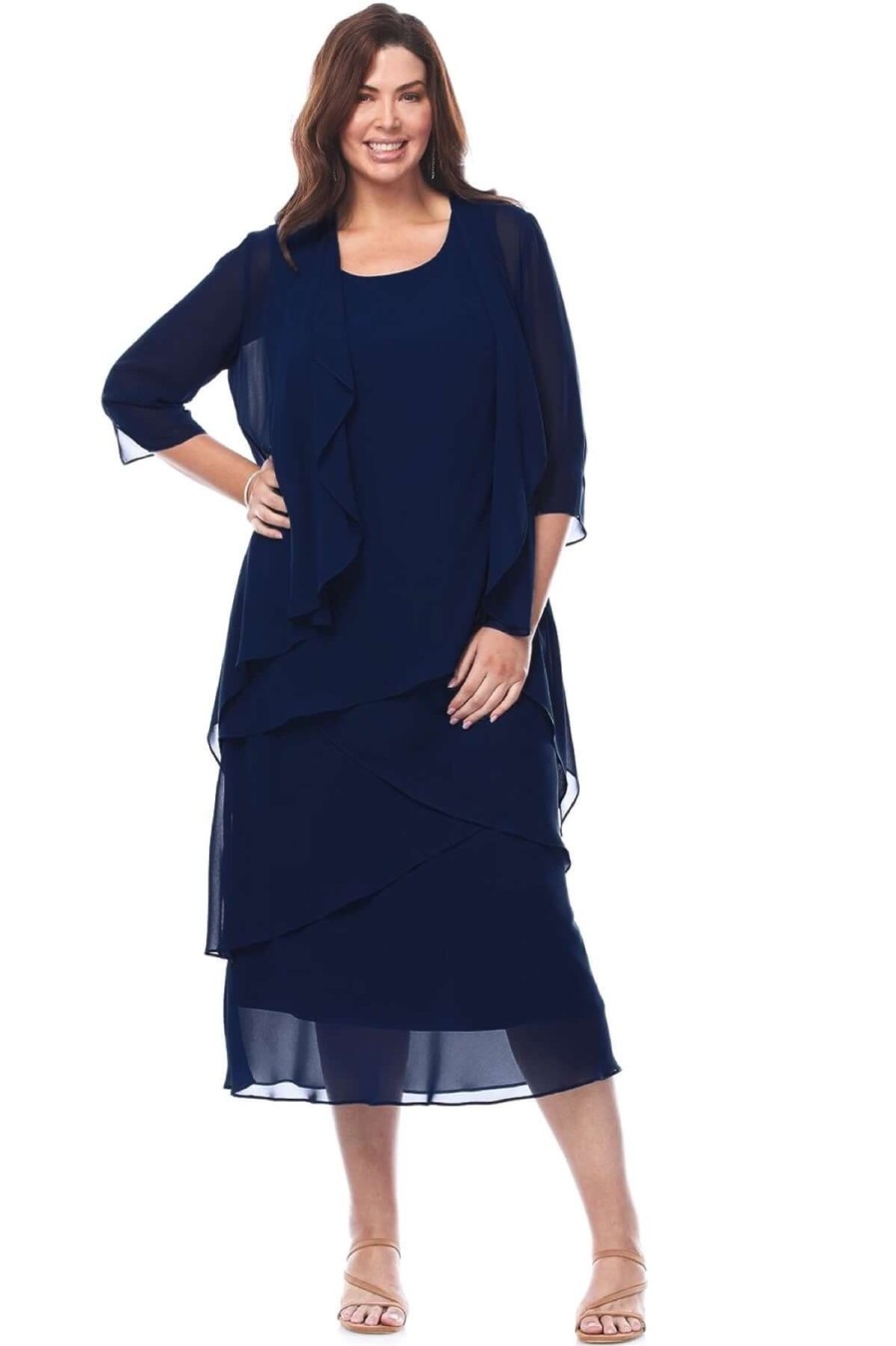 Women Layla Jones | Layla Jones Chiffon Dress & Jacket In Midnight