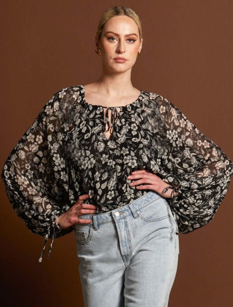 Women Fate & Becker | Fate & Becker Beautiful Soul Balloon Sleeve Boho Top In Mono Floral