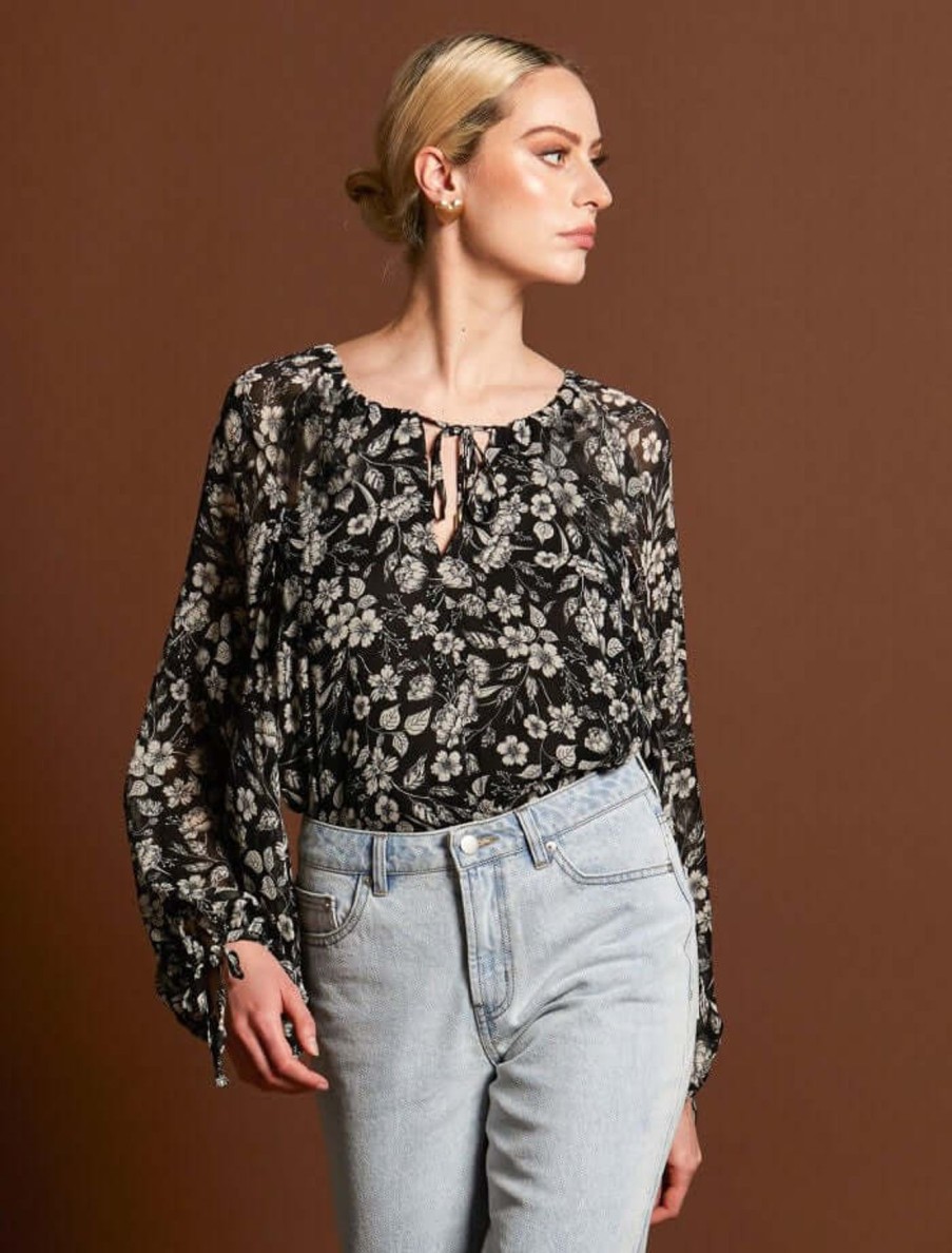 Women Fate & Becker | Fate & Becker Beautiful Soul Balloon Sleeve Boho Top In Mono Floral