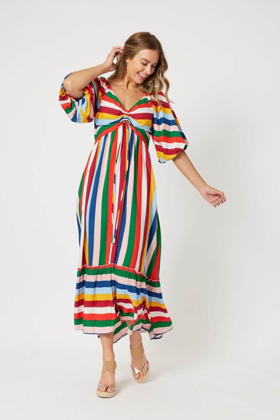 Women Threadz | Threadz Fiesta Dress In Multi Stripe