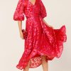 Women Sacha Drake | Sacha Drake Lily Fire Wrap Dress In Pink Red Floral