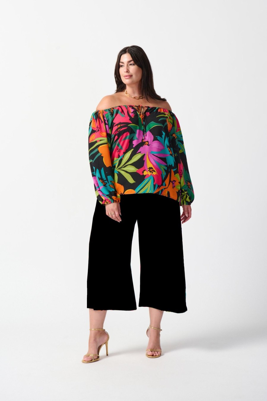 Women Joseph Ribkoff | Joseph Ribkoff Flared Top In Black Tropical Brights 242175