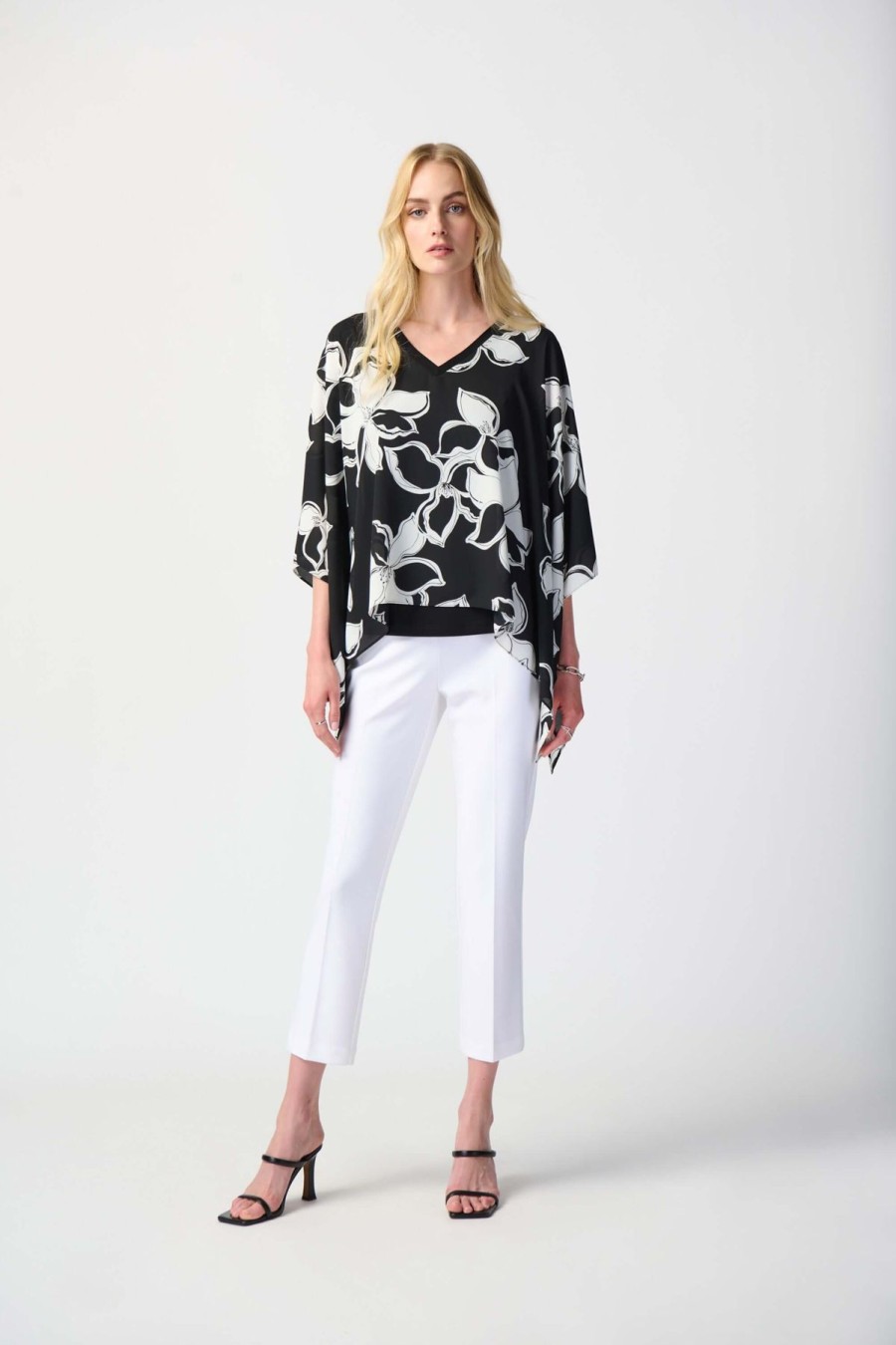 Women Joseph Ribkoff | Joseph Ribkoff Floral Poncho In Black Vanilla 241170