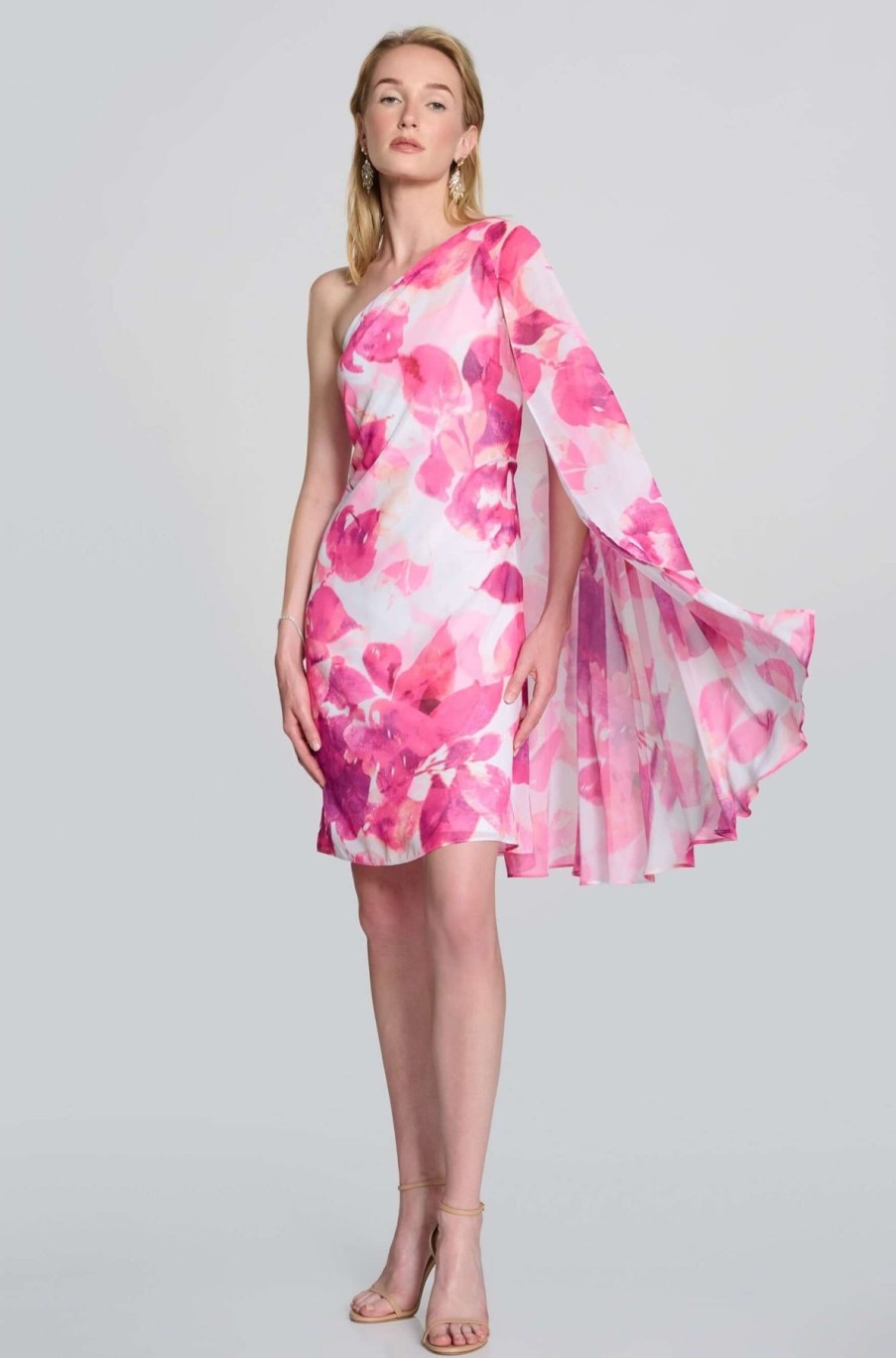 Women Joseph Ribkoff | Signature By Joseph Ribkoff Chiffon Floral Dress In Vanilla Pink 242716