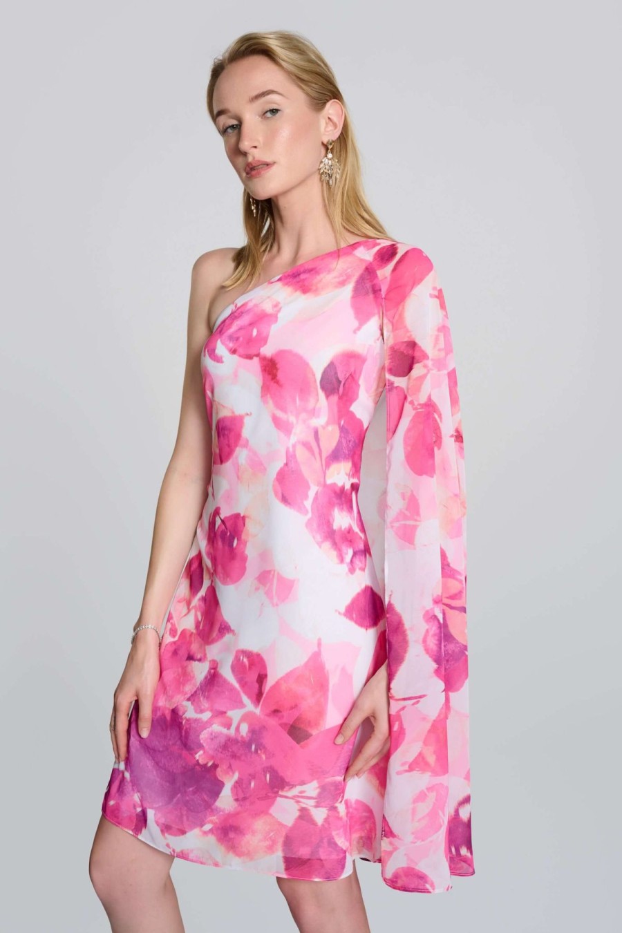 Women Joseph Ribkoff | Signature By Joseph Ribkoff Chiffon Floral Dress In Vanilla Pink 242716