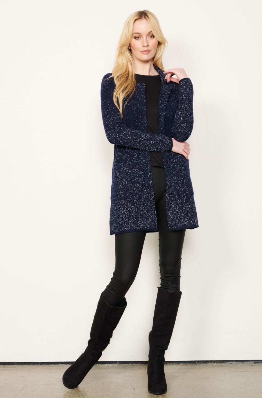 Women Holmes and Fallon | Holmes & Fallon Longline Cardi In Navy Speckle