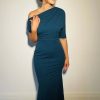 Women Danielas | Danielas One Shoulder Gown In Teal Green