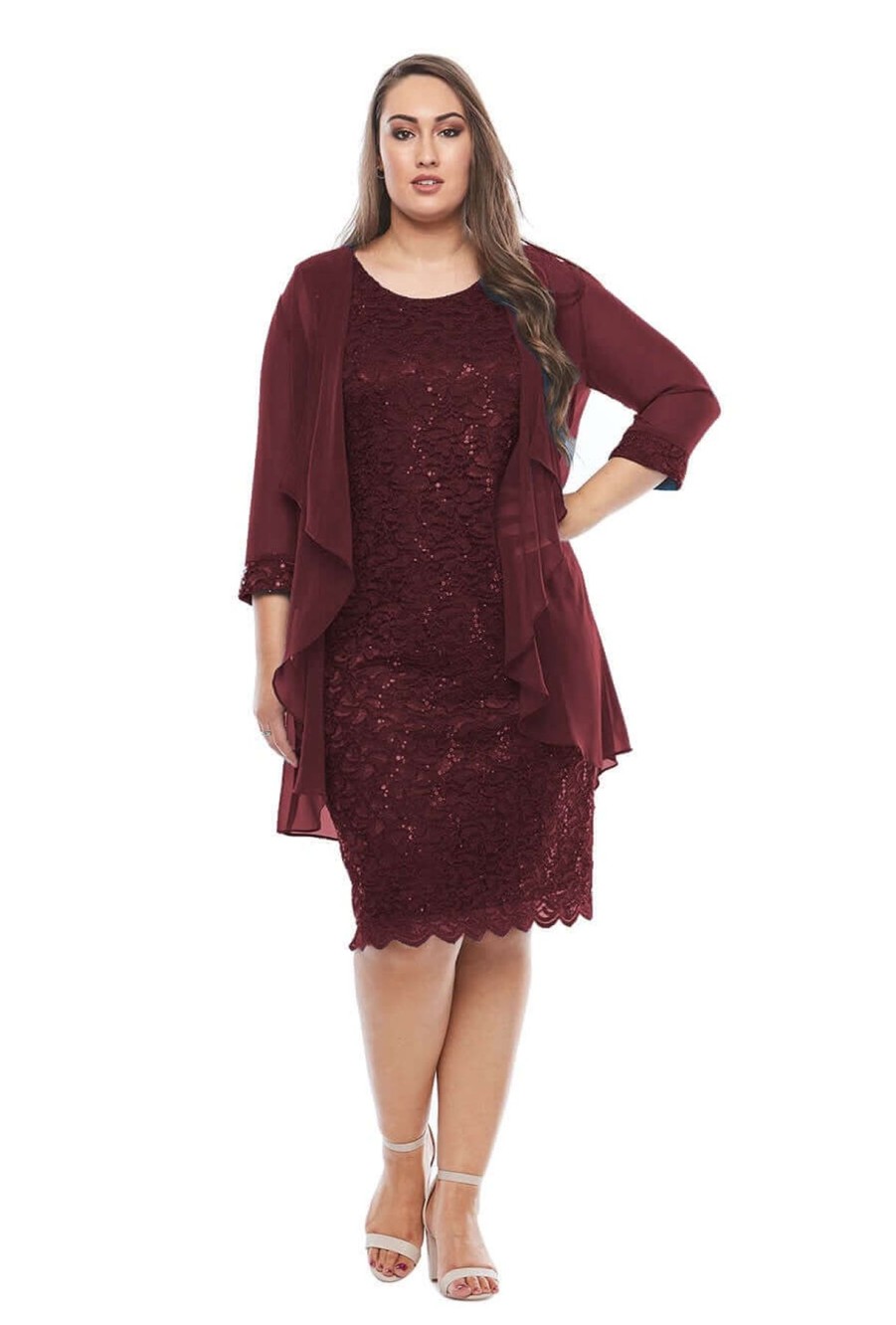 Women Layla Jones | Layla Jones Sequin Lace Dress & Jacket In Dark Claret