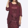 Women Layla Jones | Layla Jones Lace Dress & Jacket In Dark Claret