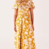 Women Sacha Drake | Sacha Drake Sweet Magnolia Gown & Cape Set In Marigold Floral Jacquard