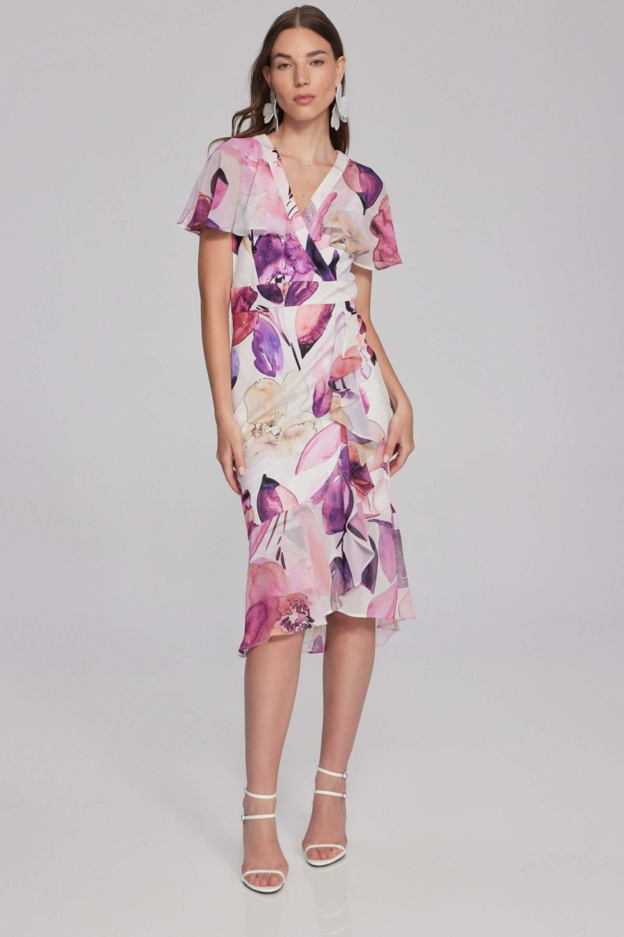 Women Joseph Ribkoff | Signature By Joseph Ribkoff Floral Dress In Vanilla 241732