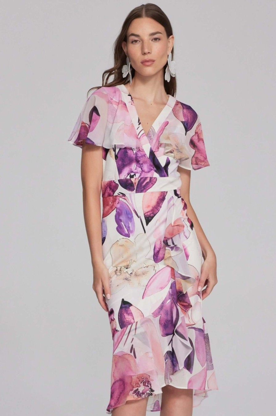 Women Joseph Ribkoff | Signature By Joseph Ribkoff Floral Dress In Vanilla 241732