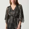 Women Joseph Ribkoff | Joseph Ribkoff Foil Sash Top In Black Gold 234222