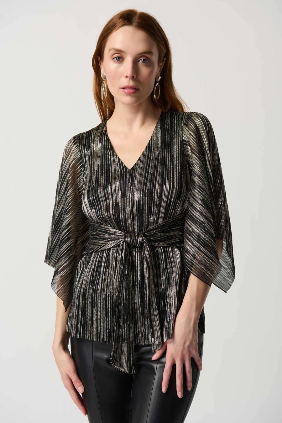 Women Joseph Ribkoff | Joseph Ribkoff Foil Sash Top In Black Gold 234222