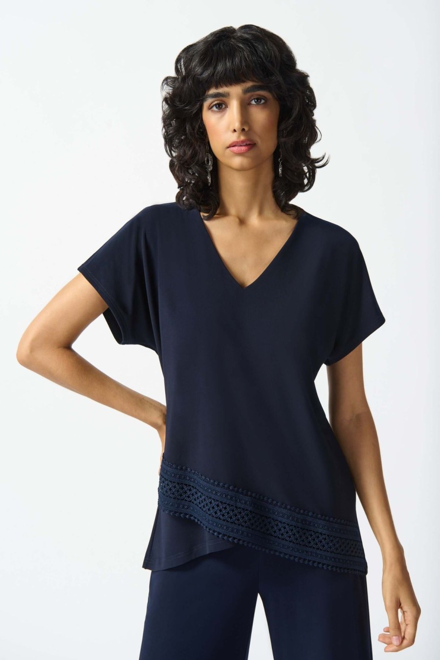 Women Joseph Ribkoff | Joseph Ribkoff Guipure Trim Top In Midnight 242132