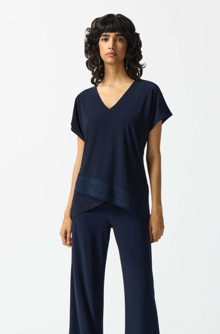 Women Joseph Ribkoff | Joseph Ribkoff Guipure Trim Top In Midnight 242132