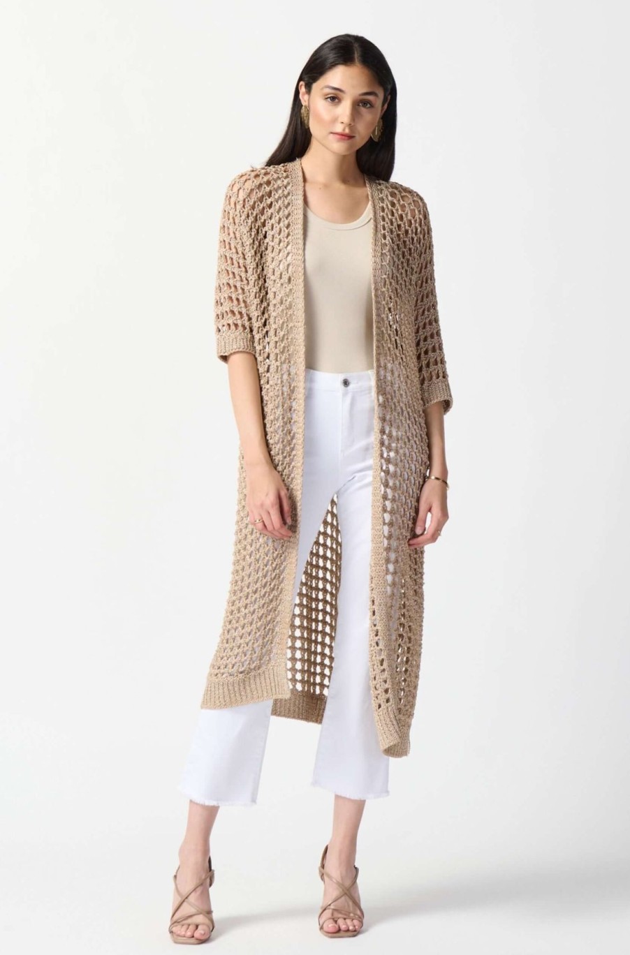 Women Joseph Ribkoff | Joseph Ribkoff Lurex Knit Cardi In Champagne 242902