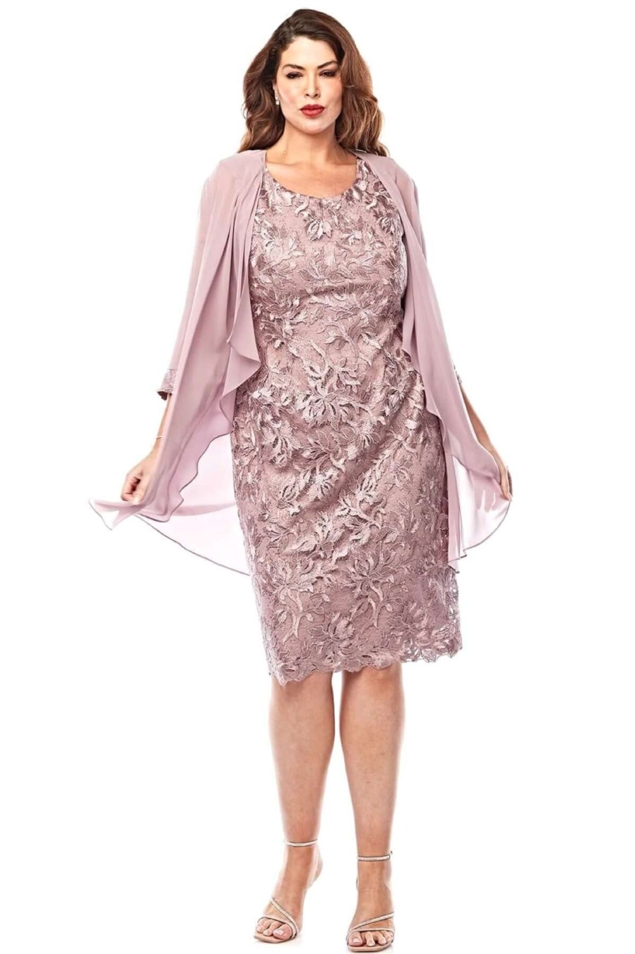 Women Layla Jones | Layla Jones Embroidered Lace Dress & Jacket In Rose