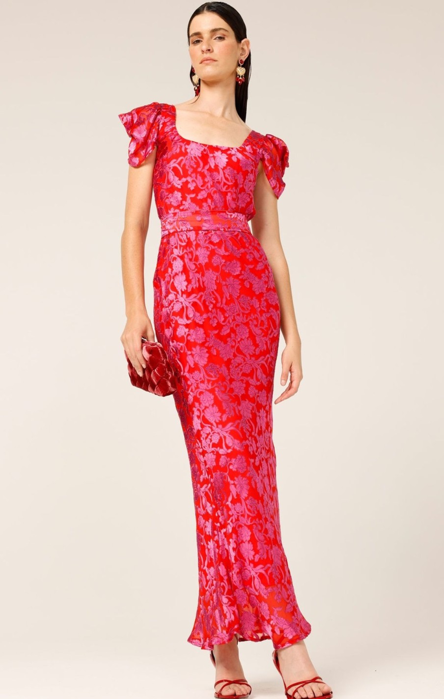 Women Sacha Drake | Sacha Drake Firebird Dress In Pink Red Floral