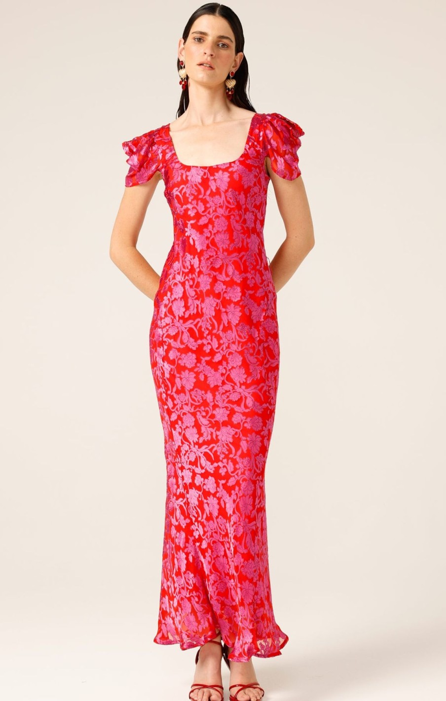 Women Sacha Drake | Sacha Drake Firebird Dress In Pink Red Floral