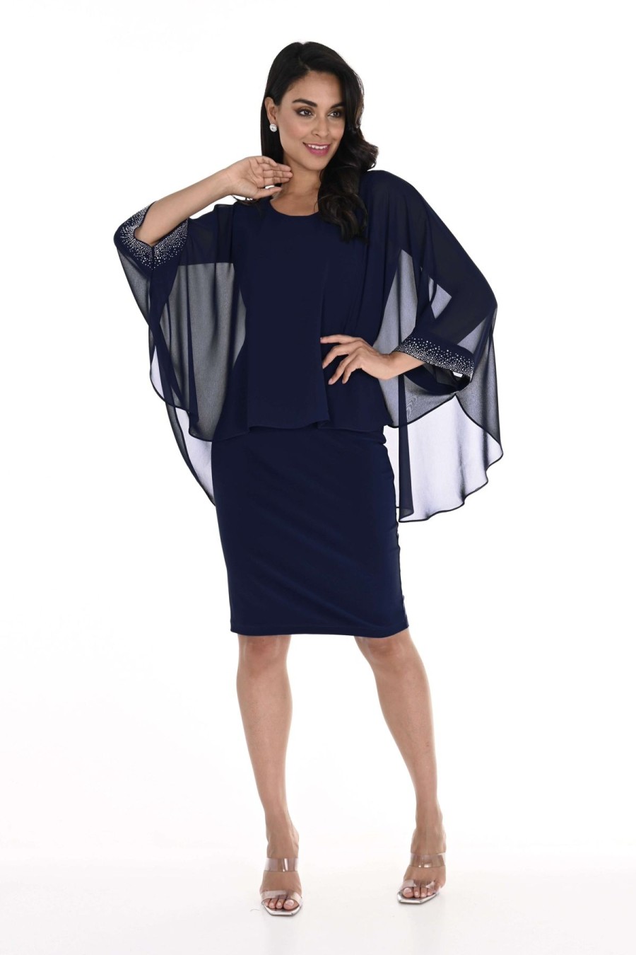 Women Frank Lyman | Lyman By Frank Lyman Cape Dress In Midnight 248148