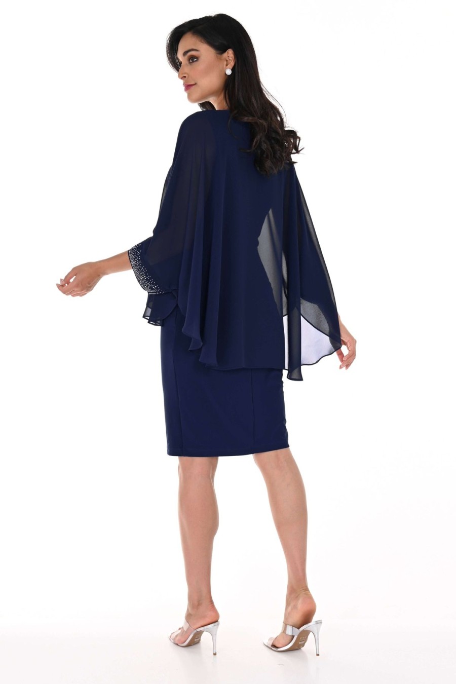 Women Frank Lyman | Lyman By Frank Lyman Cape Dress In Midnight 248148