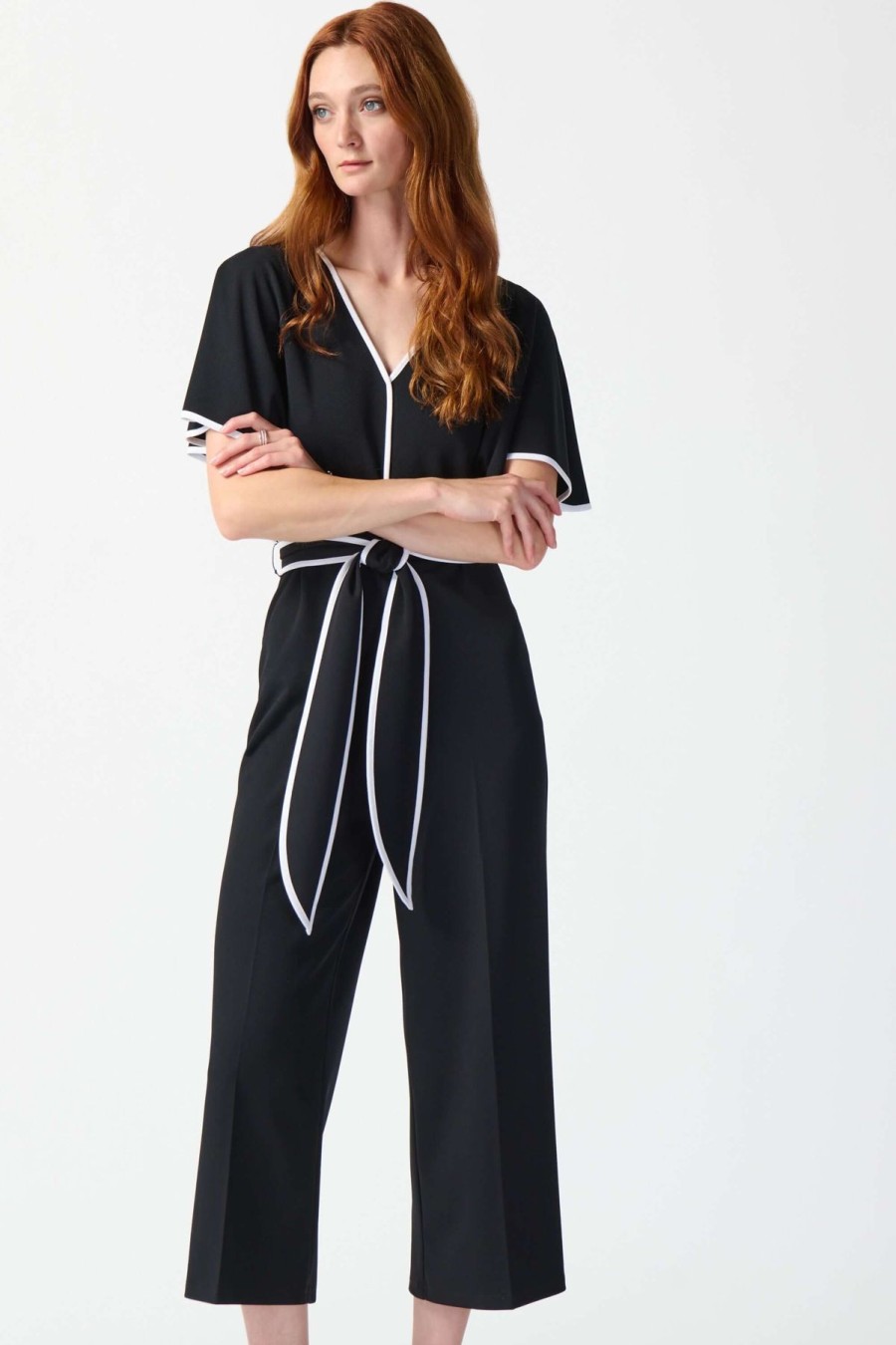 Women Joseph Ribkoff | Joseph Ribkoff Scuba Crepe Jumpsuit In Black Vanilla 242082