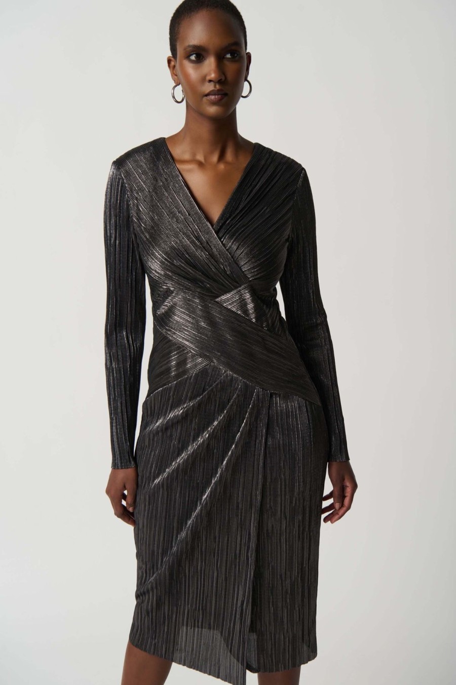 Women Joseph Ribkoff | Joseph Ribkoff Metallic Crinkle Dress In Dark Grey 234110