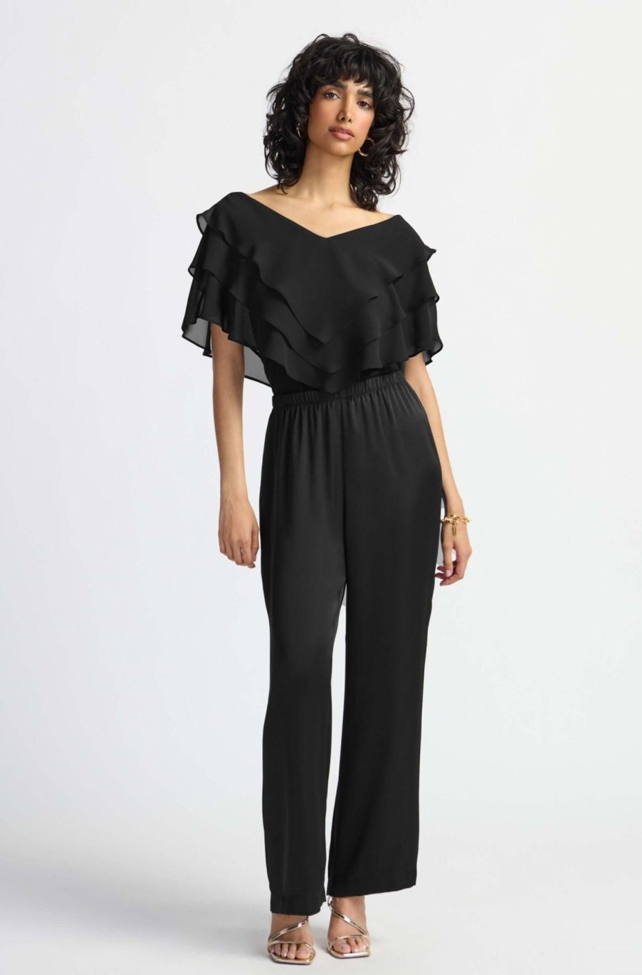 Women Joseph Ribkoff | Joseph Ribkoff Layered Chiffon Cape Sleeve Top In Black 241020