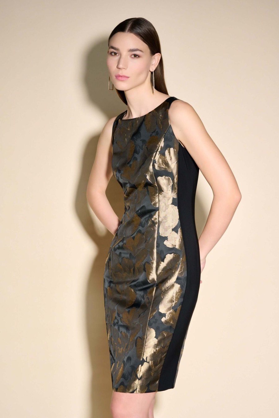 Women Joseph Ribkoff | Signature By Joseph Ribkoff Jacquard Dress In Black Bronze 233715